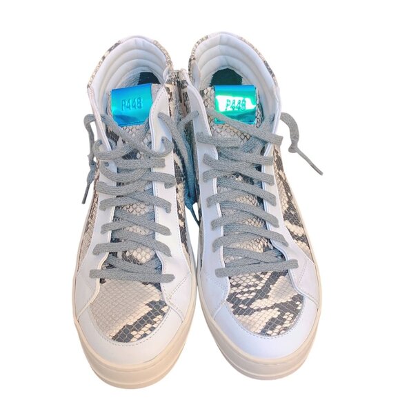 P448 Womens Snake Print High-Top Sneakers Side Zipper Lace Closure - Picture 2 of 7